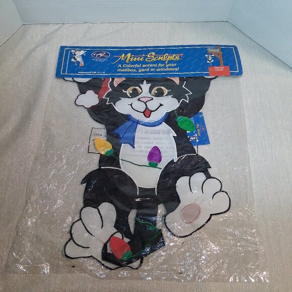 Vintage 2000 NEW tuxedo kitty cat Christmas lights hanging yard window flag - Picture 1 of 4